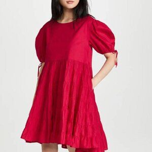 Merlette Sering Mini Dress Swing Resort Ruffle Cotton Puff Sleeve XS NWD